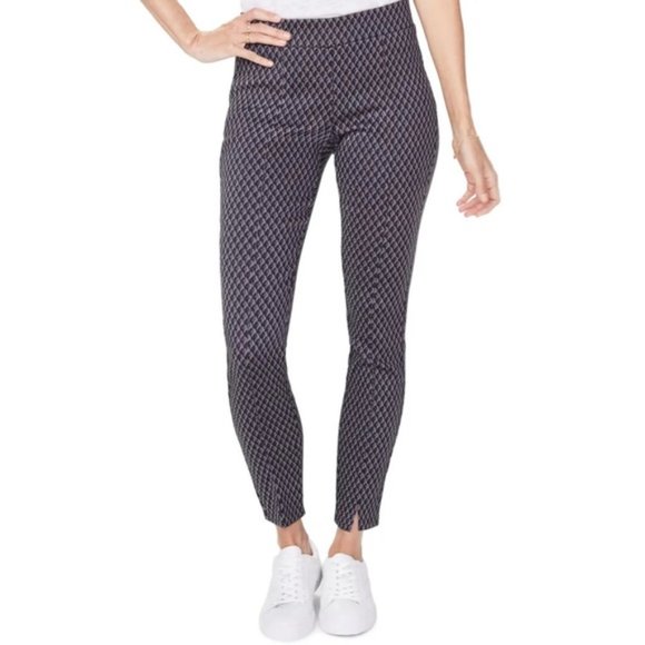 NYDJ Front Slit Geo Pattern Leggings High Rise Knit Charcoal Diamond Size 16 NEW - Picture 1 of 9